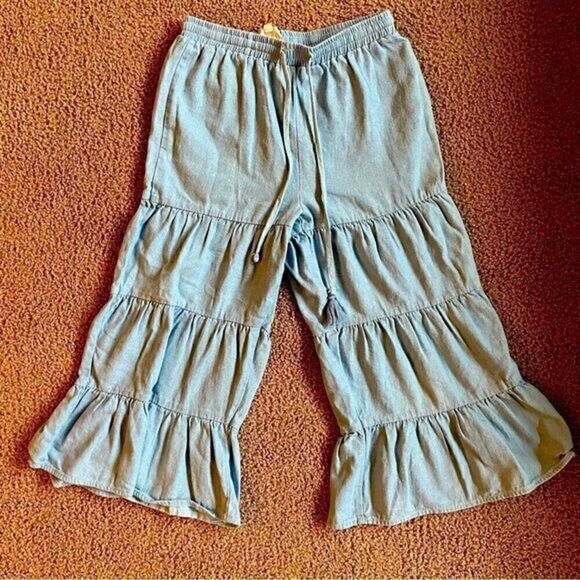 Hayden Girls Chambray Wide Leg Ruffle Pants Girls Size Medium - Picture 1 of 9